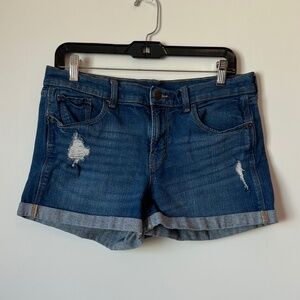 Boyfriend Mid Rise Distressed Denim Shorts